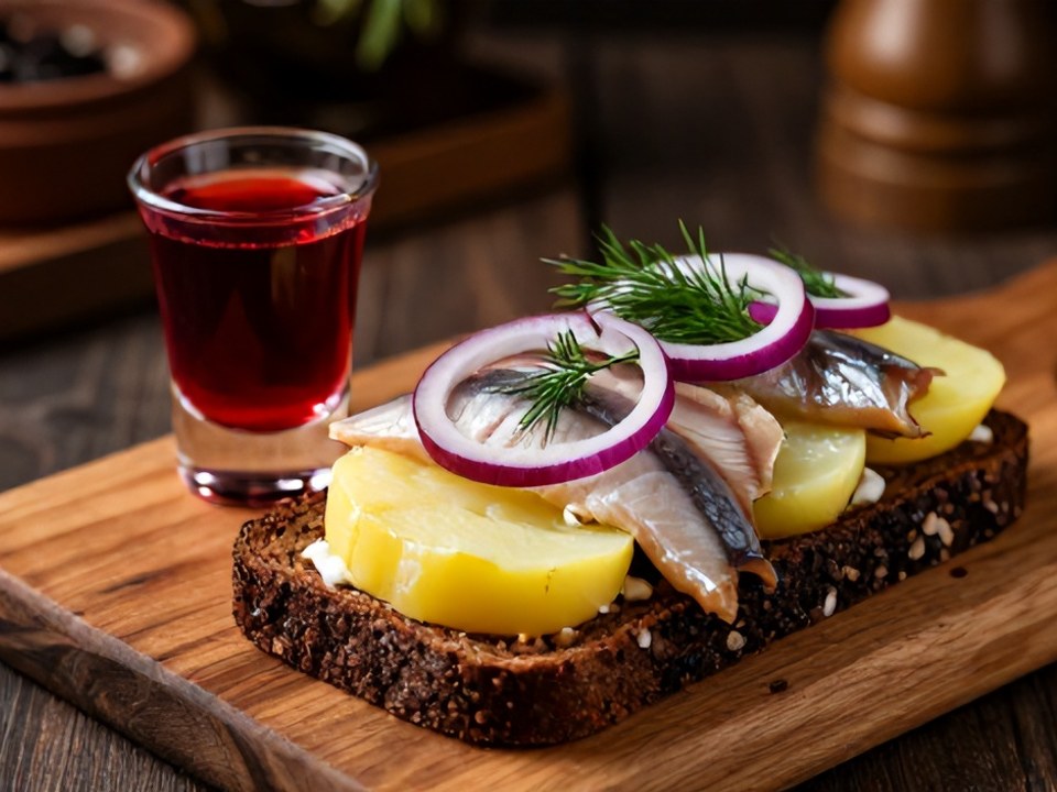 Бутерброд с селёдкой и отварным картофелем